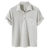 FoesceNew Men's Casual Plaid Polo Shirts Top Turn-Down Collar Button Blouse Short Sleeve Solid Pocket Blouse Shirt Men clothing