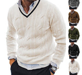 Winter Mens Sweater V-Neck Knitted Pullovers Slim Fit Warm Knit Long Sleeve Men Autumn Fashion Solid Color Sweaters Streetwear