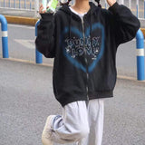 Y2k Zip Up Hoodie Women Hip Hop Heart Graffiti Letter Print Hooded Sweatshirts Female Harajuku Goth Punk Jacket Coats Streetwear