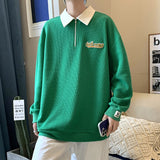 Zipper Polo Sweatshirt  Men Women Stand-Up Collar Hoodie Trendy Lover Print Harajuku College Style Oversize Casual Sports Jacket