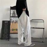 Foesce Retro Casual Straight Tube Wide Leg Pants Men's High Waist White Letter Printed Korean Loose Pants Autumn Winter Plush Pants
