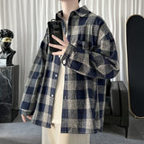 Autumn Long Sleeve Shirt Men Fashion Retro Contrast Color Oversized Casual Shirts Mens Streetwear Korean Loose Plaid Shirts Men