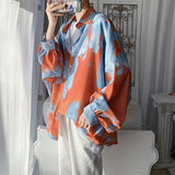 Spring Cloud Shirt Men's Fashion Printed Casual Shirt Men Streetwear Korean Loose Oversized Long Sleeve Shirts Mens Dress Shirt