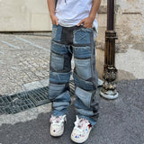 Foesce Cyber Y2K Streetwear Baggy Stacked Jeans Pants Men Clothing Straight Punk Multiple Pockets Denim Trousers Vetements Homme