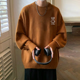 Foesce Autumn Winter Men's Sweater Mock Neck Waffle Bear Graphic Male Knitted Pullovers Casual Harajuku Clothing