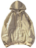 Foesce Zip Up Women Korean Style Hoodies For Girls Top Vintage stripe Long Sleeve Oversized Hooded Sweatshirt Jacket Casual Large Coats
