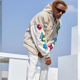 Flower Embroidered Flocking Jacket Men Women Streetwear Varsity Baseball Coat Moto Patchwork Hip Hop Bomber Jackets Autumn 2023