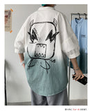 Foesce -Funny Monster Men's Shirt Short Sleeve Casual Blouses Gradients Loose Turndown Collar Male Tops Summer New Cardigan
