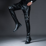 Foesce New Winter Spring Mens Skinny Biker Leather Pants Fashion Faux Leather Motorcycle Trousers For Male Trouser Stage Club Wear