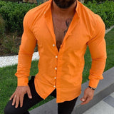 Foesce New Long Sleeve Button Stand Collar Men's Cotton Linen Shirt Buckle Casual Top
