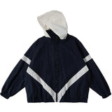 Men Harajuku Patchwork Jackets Coats Fashion Hit Color Streetwear Vintage Windbreaker Korean Casual Hooded Bomber Jackets