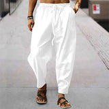 Casual Loose Solid Color Cotton Linen Long Pant Mens Spring Summer Leisure Drawstring Beach Pants Men's Fashion Simple Trousers