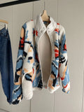 Design Age-Reducing Camouflage Jacquard Thickened Warm Polar Fleece Stand-up Collar Cardigan Coat Female Autumn Winter Coat