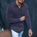 Fall 2 Mens Corduroy Shirt Leisure Long Sleeve Button-down Turn-down Collar Slim Tops Cardigan For Men Spring Fashion Solid Shirts