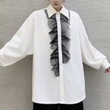 New Spring Yamamoto Style Dark Style Personality Lace Decoration Temperament Youth Men's Loose Casual Long-sleeved Shirt