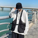 Foesce Motorcycle Biker Tactical Vest Large Tank Tops Pocket Cargo Summer Casual Suspenders Shirt Man Loose Sleeveless Safari Jacket
