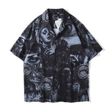 Casual Loose Shirt Men's Mid-length Couple Hip-hop Street Retro Portrait Print Short-sleeved Shirt Dark Wind Half-sleeved Shirt