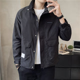 Foesce Men's Jackets Stand Collar Thin White Tops Coat Korean Style Casual Sports Solid Color Male Clothing Jacket