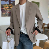 Foesce Temperament Men's Solid Blazer Loose Fashion Handsome Boy Long Sleeve Cardigan Jacket Casual Men's Clothing  New