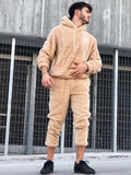 Foesce Men's Hoodie Outfit Solid Fluffy Fleece Sweatshirts with Trouser Two Piece Set Fall Winter Streetwear Hooded Hoodie Suits