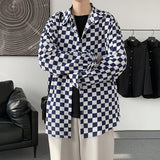 Spring Oversize Checkerboard Shirts Men Clothing Baggy Blouse Fashion Korean Street Long Sleeve Button Coat Tops Male Plus Size