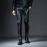 Foesce New Winter Spring Mens Skinny Biker Leather Pants Fashion Faux Leather Motorcycle Trousers For Male Trouser Stage Club Wear