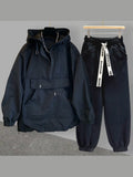 Foesce Hooded Jacket Suit Men Thin Korean Version Tooling Stitching Design Windbreaker Jacket with Loose Pants Two-piece Set