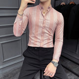 Autumn New Striped Long Sleeve Shirt Men's Korean Slim Business Dress Shirts Casual Streetwear Social Party Tuxedo Chemise Homme
