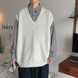 Sweater Vest Men Patchwork V-neck Colorful Shrug Chic Sleeveless Knitted Tops Mens Waistcoats Loose Oversize Harajuku All-match