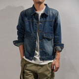 Foesce New autumn denim jacket men's loose tooling jacket sand washing old nostalgic blue lapel denim jacket