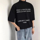 Men's Stand Collar Personalized Tee Tops Summer Trendy Korean Loose Cotton Tee Shirt Male Short Sleeve Letters Printed T-shirt