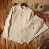 Spring Autumn Linen Suit Men's Long-sleeved Trousers Breathable Men's Casual Summer Cotton Linen Two-piece Suit