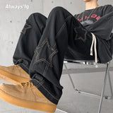 New Star Embroidery Straight Men Casual Pants Gothic Neutral New Wide Leg Hip-hop Fashion Youth Streetwear Trousers Y2K