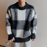 Fashion New Couple Sweaters O-Neck Pullovers Clothing Patchwork Plaid Wool Autumn Winter Casual Sweater Coat Men