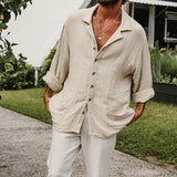 Foesce Men's White Casual Tops T Shirt Man Blouse Long Sleeve Vintage Cotton Linen Shirt Men Loose Baggy Shirts Silk Ropa Chemise Homme