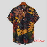 Men Hawaiian Shirt Printing Vintage Stand Collar Short Sleeve Summer Casual Male Shirts Streetwear  Vacation Camisas