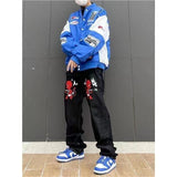Foesce Y2K Korean Men Women Black Harajuku Cartoon Straight Denim Grunge Trousers Jeans Print Baggy Jean Pants Streetwear Brand Clothes