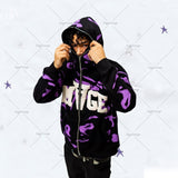 Foesce American High Street Purple Camouflage 3D Letter Loose Hoodie Women Y2K Harajuku Casual Oversized Sweatshirts Women Streetwear