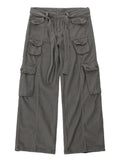High street retro casual large pocket overalls men's and women's new summer high waist loose straight tube draped wide leg pants