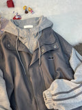 American Hooded Varsity Jacket Men Spring Autumn Zipper Grey Patchwork Basball Uniform Coat Hong Kong Style Vintage Top