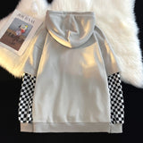 Men Women Plaid Sleeve Cotton Sweatshirt Gothic Patchwork Long Sleeve Plaid Pullovers Korean Vintage Plaid Splice Hoody Punk