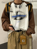 American Street Letter Shirt Loose Vintage O-neck Sweatshirt Unisex Spring Autumn Splicing Long Raglan Sleeve T-shirt