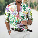 Foesce Hawaiian Butterfly Shirts For Men 3d Long Sleeve Flower Shirt Beach V-neck Oversized Tops Tee Shirt Homme Summer Clothing