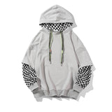 Men Women Plaid Sleeve Cotton Sweatshirt Gothic Patchwork Long Sleeve Plaid Pullovers Korean Vintage Plaid Splice Hoody Punk