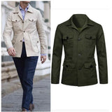 Foesce Cotton Linen Cargo Jackets Men Multi Pockets Outdoor Jacket Safari Jacket Streetwear Work Outwear 4 colors Size M-5XL