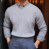 Fall Slim Round Neck Jacquard Long Sleeve Sweater Luxury British Versatile Pullover Sweater Fashion Knitted Sweater For Men