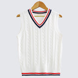 Spring Autumn Men Uniform Vest Fashion V Neck Pullover Boys British Student Sleeveless Waistcoat Tank Tops Sweaters