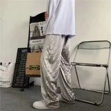 Foesce Retro Casual Straight Tube Wide Leg Pants Men's High Waist White Letter Printed Korean Loose Pants Autumn Winter Plush Pants