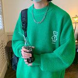 Foesce Autumn Winter Men's Sweater Mock Neck Waffle Bear Graphic Male Knitted Pullovers Casual Harajuku Clothing