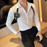 Foesce Men Pleat Shirt With Bowtie Men Tuxedo Shirt Black White Stylish Shirts For Men Wedding Party Club Party Slim Fit Shirt Men